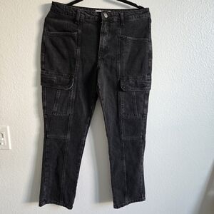 Zara Womens Mid Rise Slim Cargo Black Faded Black Jeans Size 6